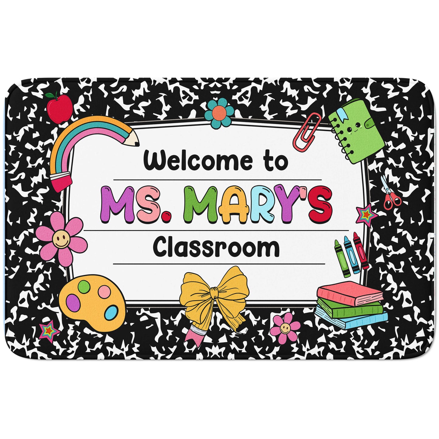 Personalized Welcome Classroom Rug - Composition Notebook