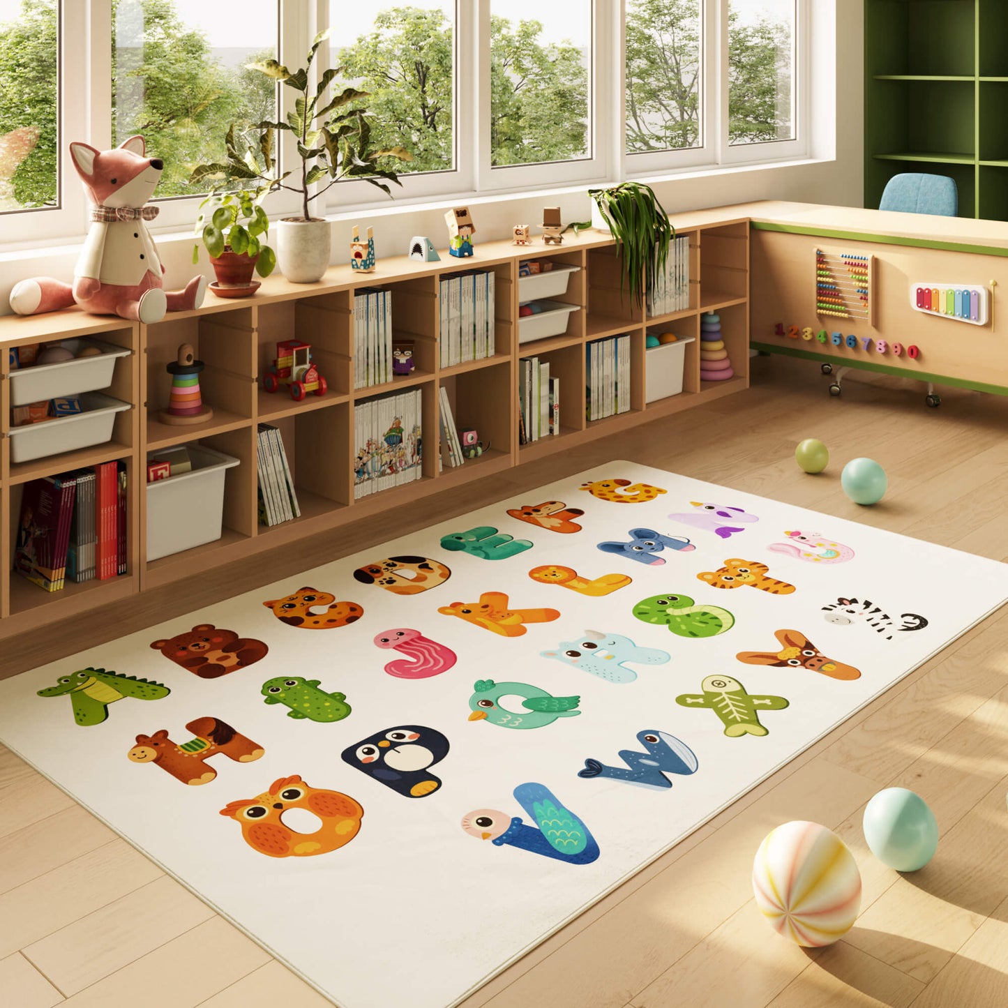 ABC Cute Animals Alphabet Educational Classroom Rug